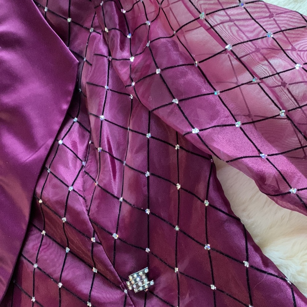 Vintage 80s sparkling sheer organza purple satin wrap blazer jacket M L - Picture 15 of 16